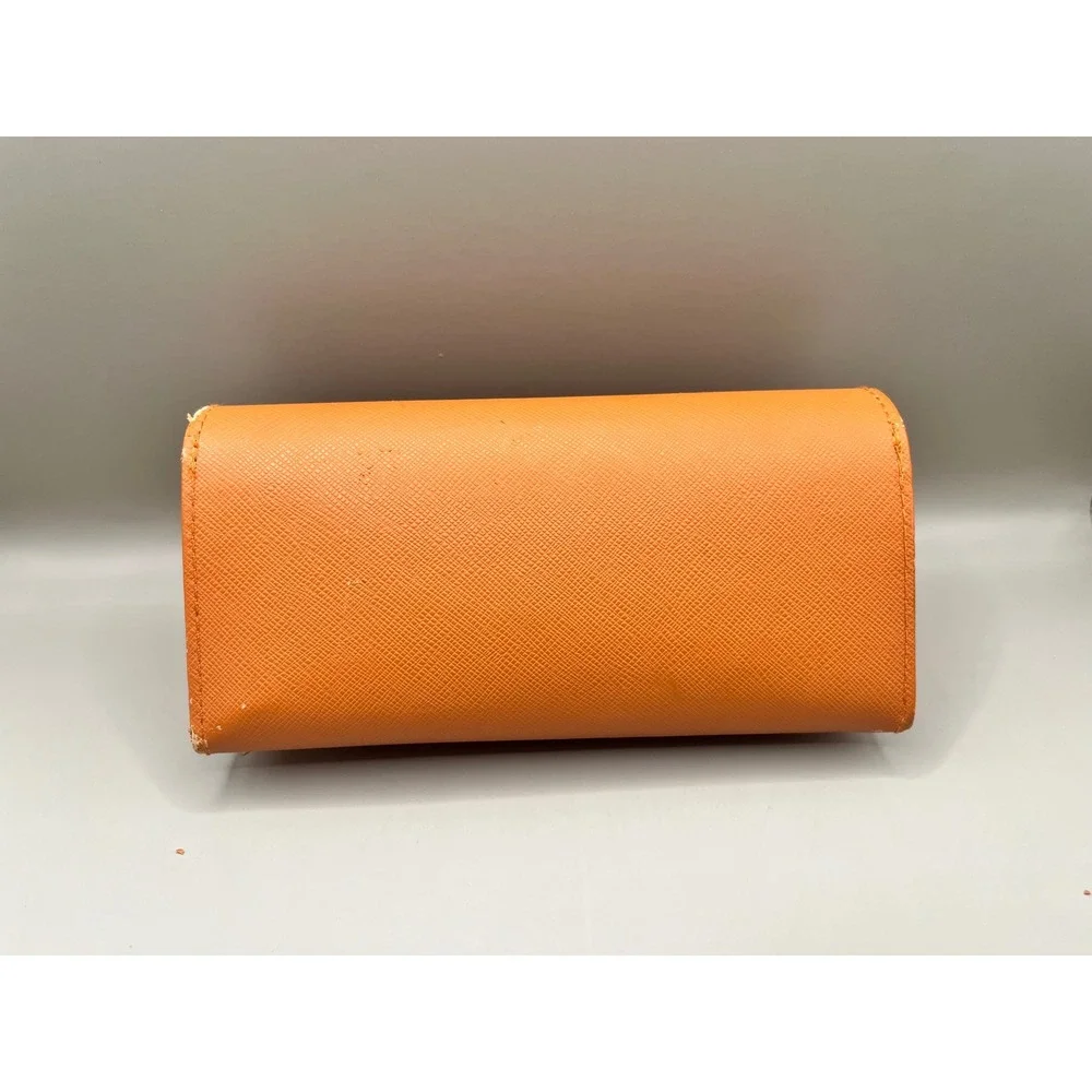 Tory Burch Orange Saffiano Leather Hard Shell Sunglasses Case Gold Logo